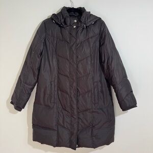 Michael Kors Down Puffer Coat Black Hooded Long Parka Size PL Warm Winter Jacket